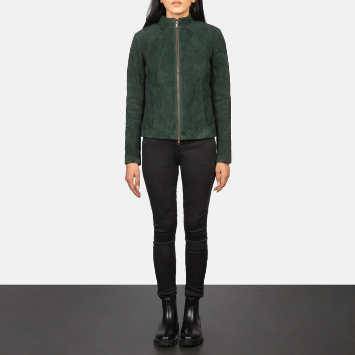 Rumella Green Suede Biker Jacket - Image 6