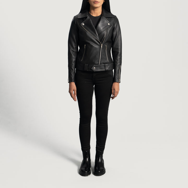 Rumy Black Leather Biker Jacket - Image 5