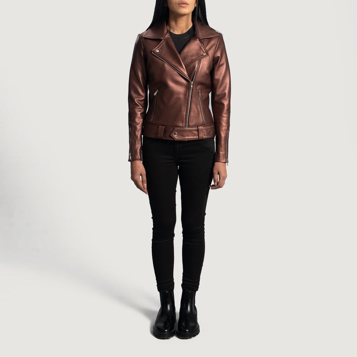 Rumy Maroon Leather Biker Jackets - Image 5