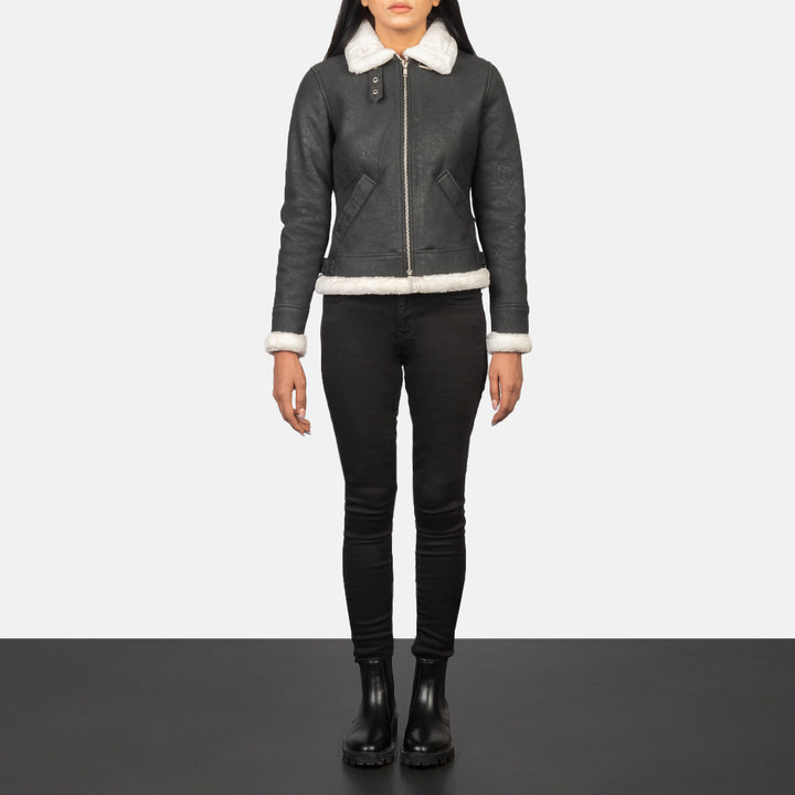 Sherilyn B-3 Black & White Leather Bomber Jackets - Image 2