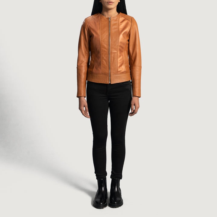 Sleeky Clean Tan Leather Biker Jackets - Image 4
