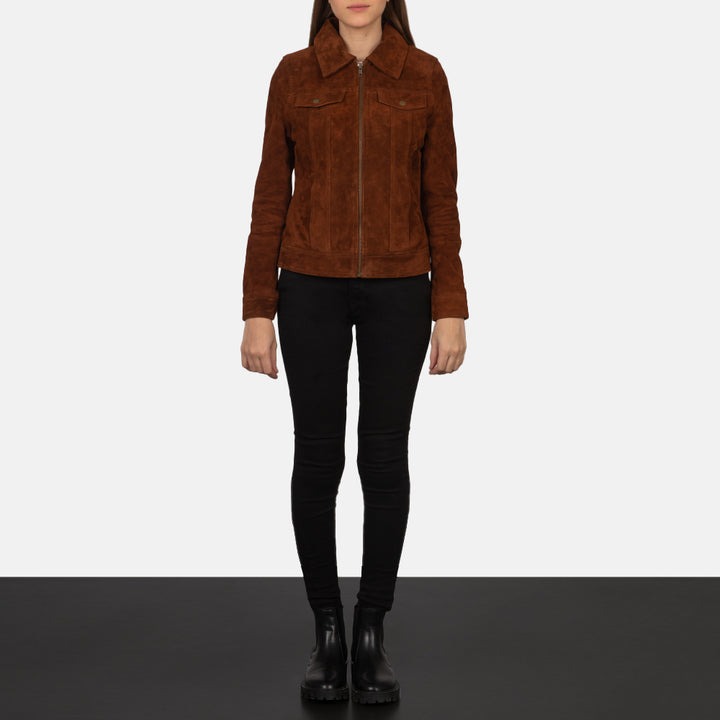 Suzy Brown Suede Trucker Jacket - Image 2
