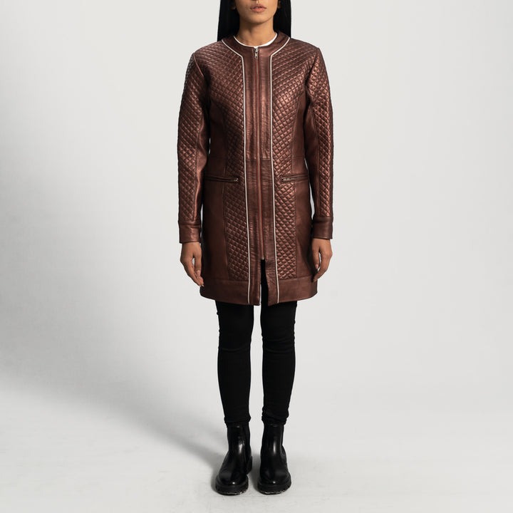 Trudy Lane Quilted Maroon Leather Coats - Image 3