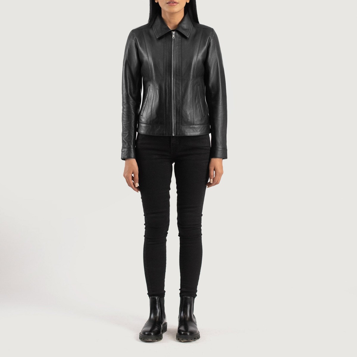 Vixen Black Classic Collar Leather Jackets - Image 6