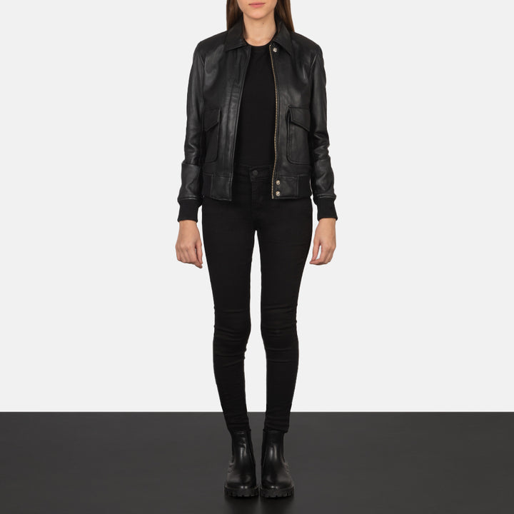 Westa A-2 Black Leather Bomber Jacket - Image 2