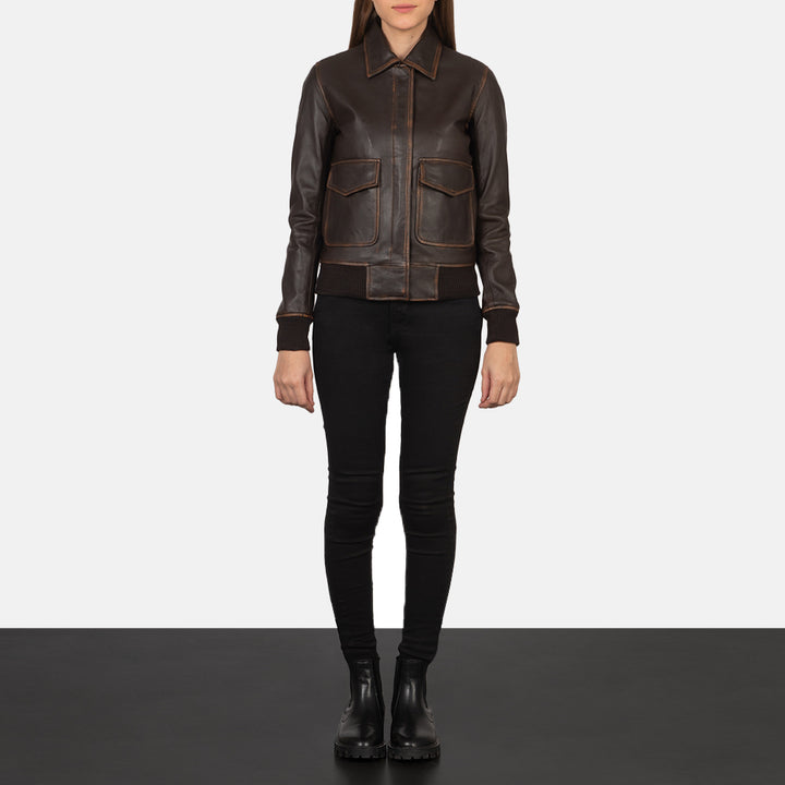 Westa A-2 Brown Leather Bomber Jacket - Image 2