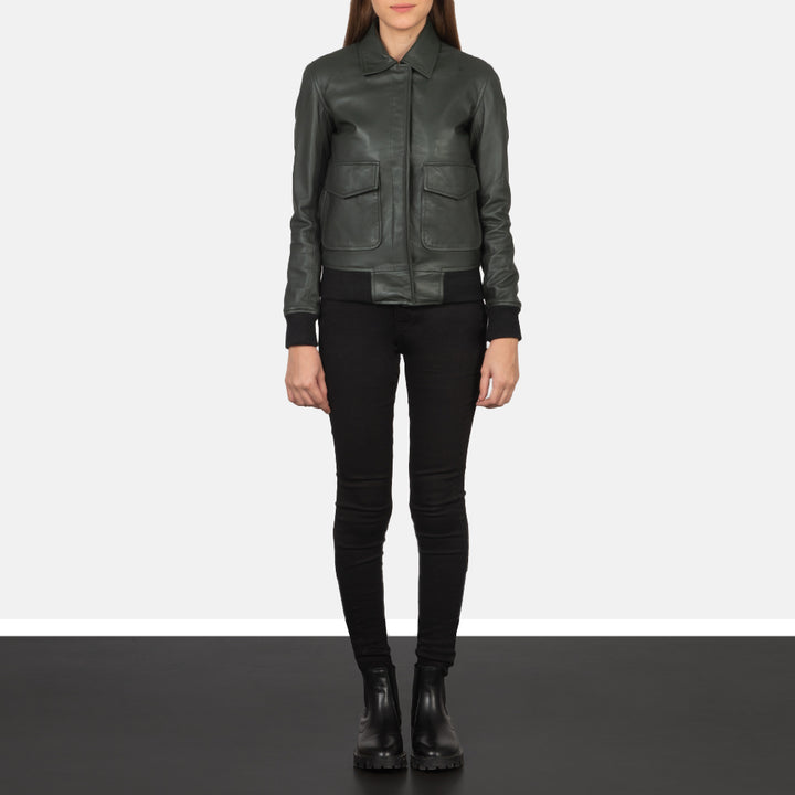 Westa A-2 Green Leather Bomber Jacket - Image 2