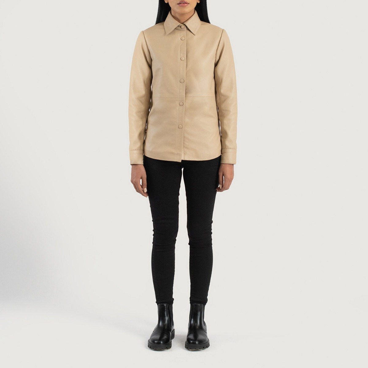 Zenith Beige Leather Shirt Jackets - Image 5