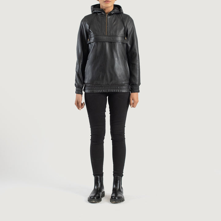 Zest Black Hooded Leather Pullover Jackets - Image 2