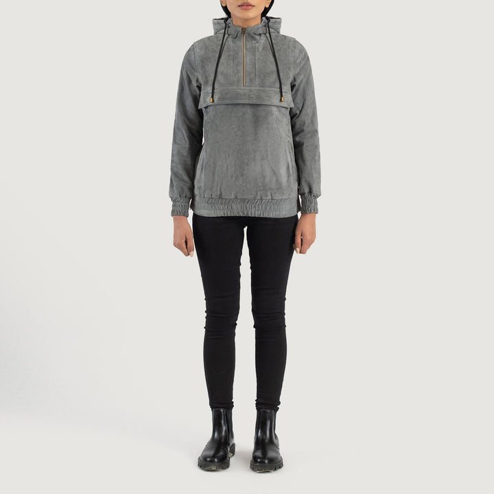 Zest Grey Hooded Leather Pullover Jackets - Image 2