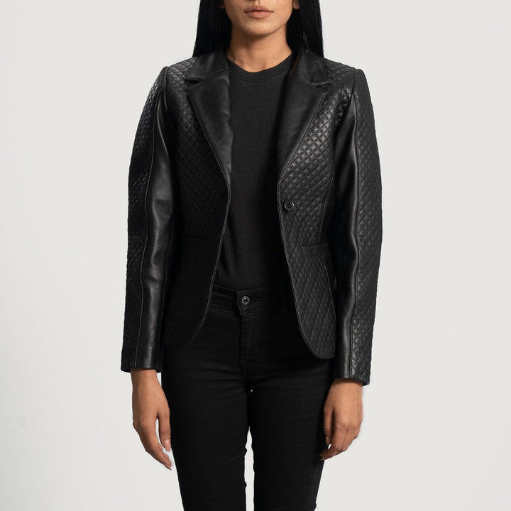 Cora Quilted Black Leather Blazers - Image 5