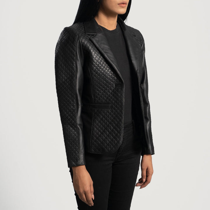 Cora Quilted Black Leather Blazers - Image 3