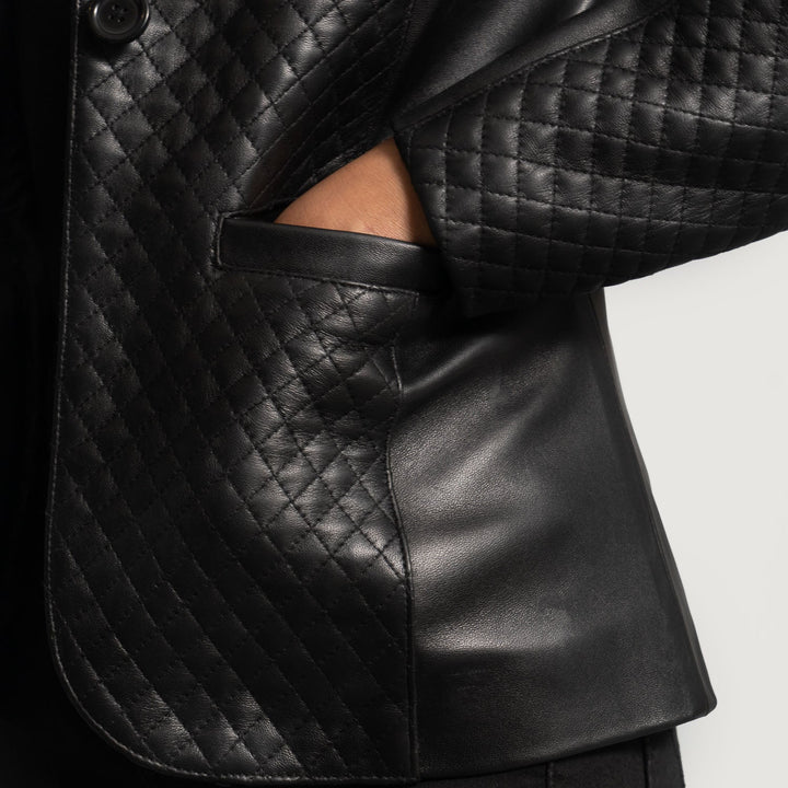 Cora Quilted Black Leather Blazers - Image 4