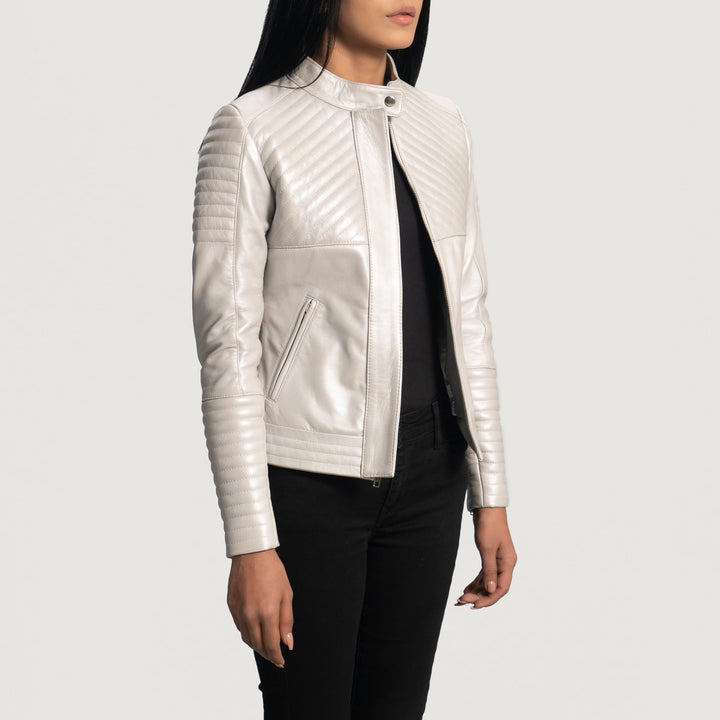 Ice Maiden Silver Quilted Leather Biker Jackets - Image 5
