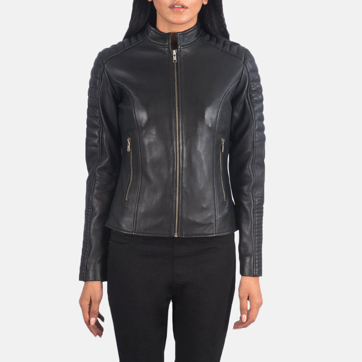 Adalyn Quilted Black Leather Biker Jackets - Image 3
