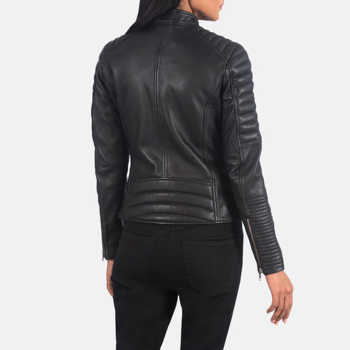 Adalyn Quilted Black Leather Biker Jackets - Image 4