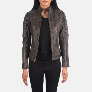 Adalyn Quilted Distressed Brown Leather Biker Jackets