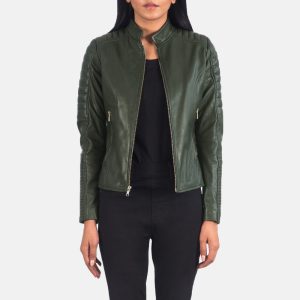 Adalyn Quilted Green Leather Biker Jackets
