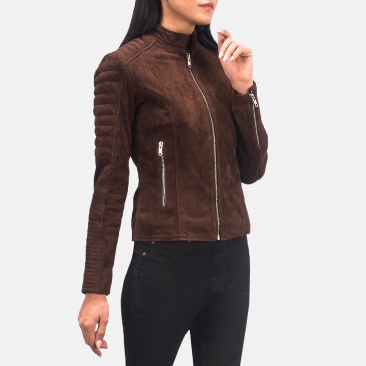 Adalyn Quilted Mocha Suede Biker Jacket - Image 6