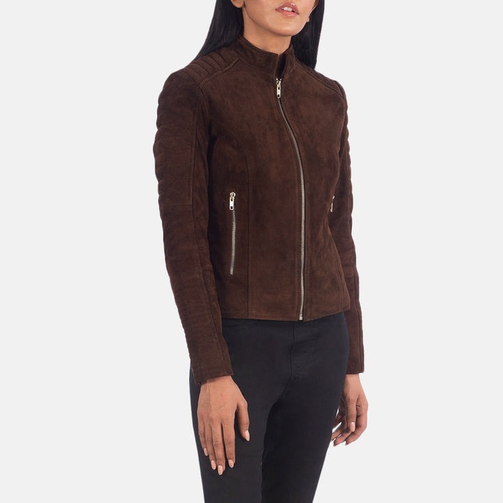 Adalyn Quilted Mocha Suede Biker Jacket - Image 5