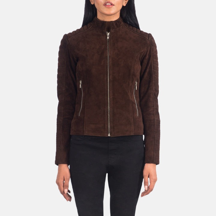 Adalyn Quilted Mocha Suede Biker Jacket - Image 3