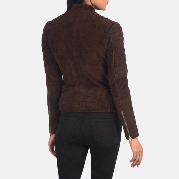 Adalyn Quilted Mocha Suede Biker Jacket - Image 2