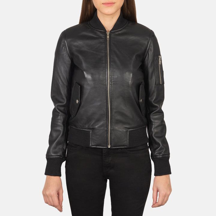 Ava Ma-1  Black Suede Bomber Jacket - Image 3