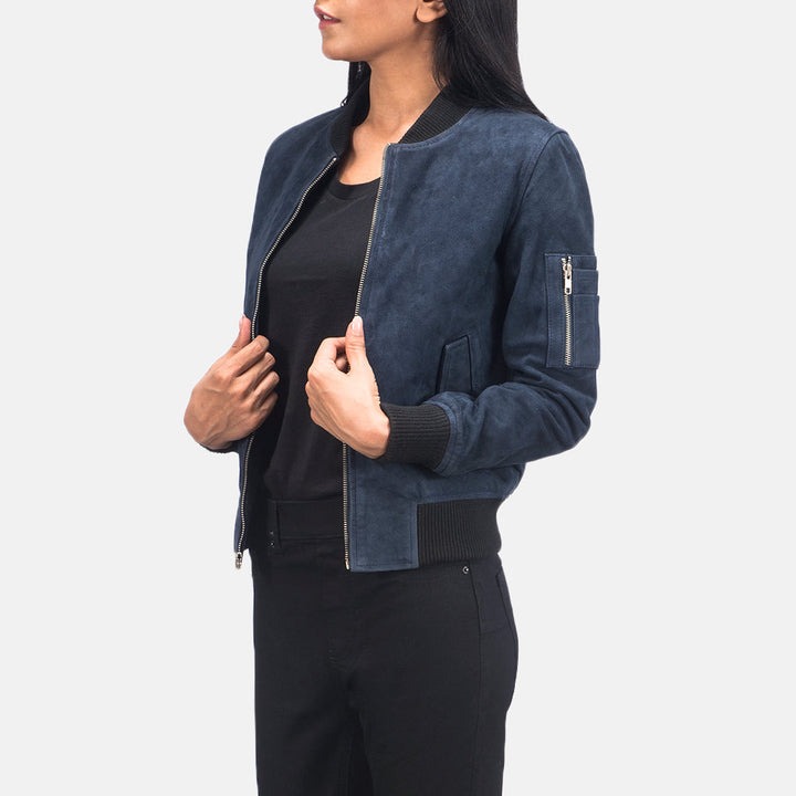 Ava Ma-1 Blue Suede Bomber Jacket - Image 2