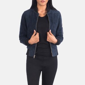 Ava Ma-1 Blue Brown Suede Bomber Jacket