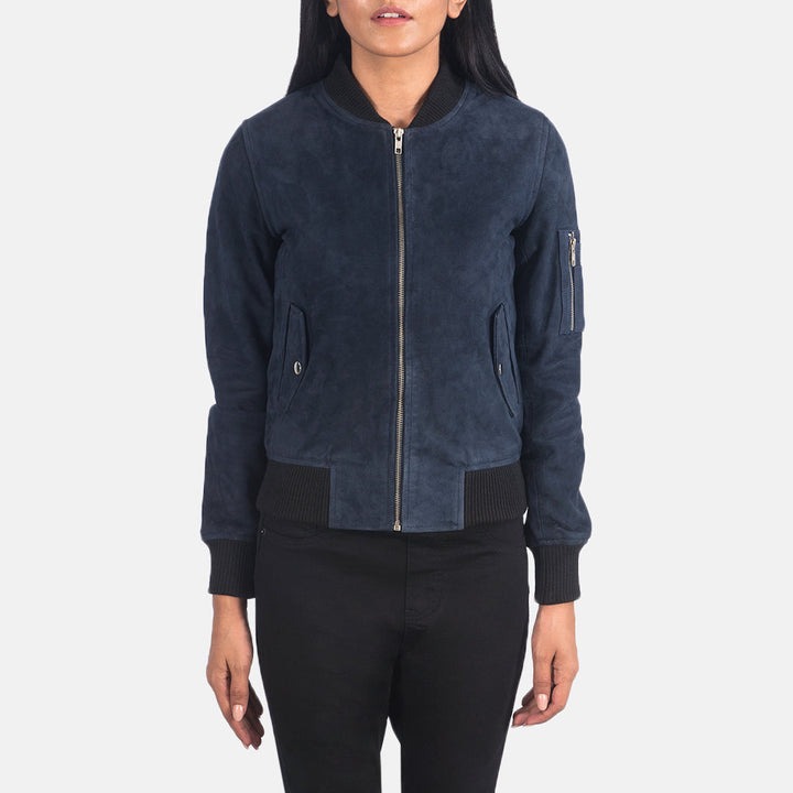 Ava Ma-1 Blue Suede Bomber Jacket - Image 3