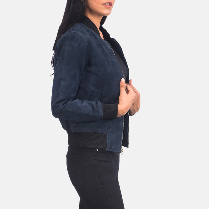 Ava Ma-1 Blue Suede Bomber Jacket - Image 5