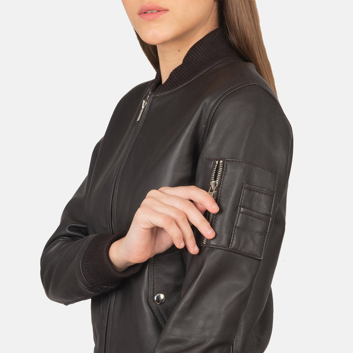 Ava Ma-1 Brown Leather Bomber Jacket - Image 5