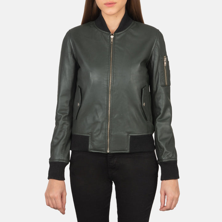 Ava Ma-1 Green Leather Bomber Jacket - Image 6