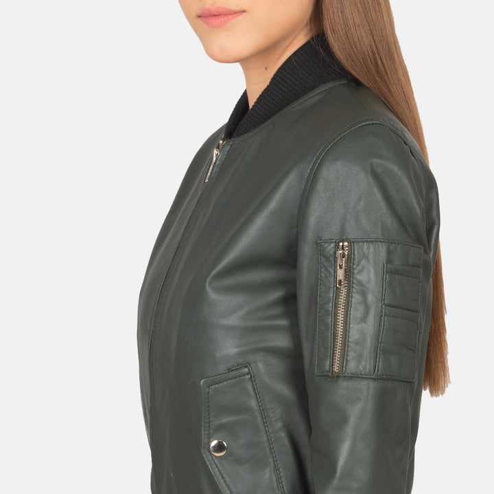 Ava Ma-1 Green Leather Bomber Jacket - Image 5