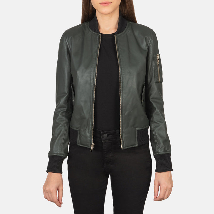 Ava Ma-1 Green Leather Bomber Jacket - Image 4