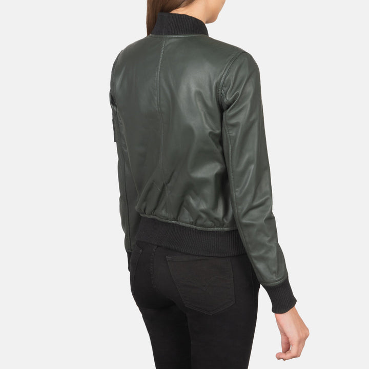 Ava Ma-1 Green Leather Bomber Jacket - Image 3