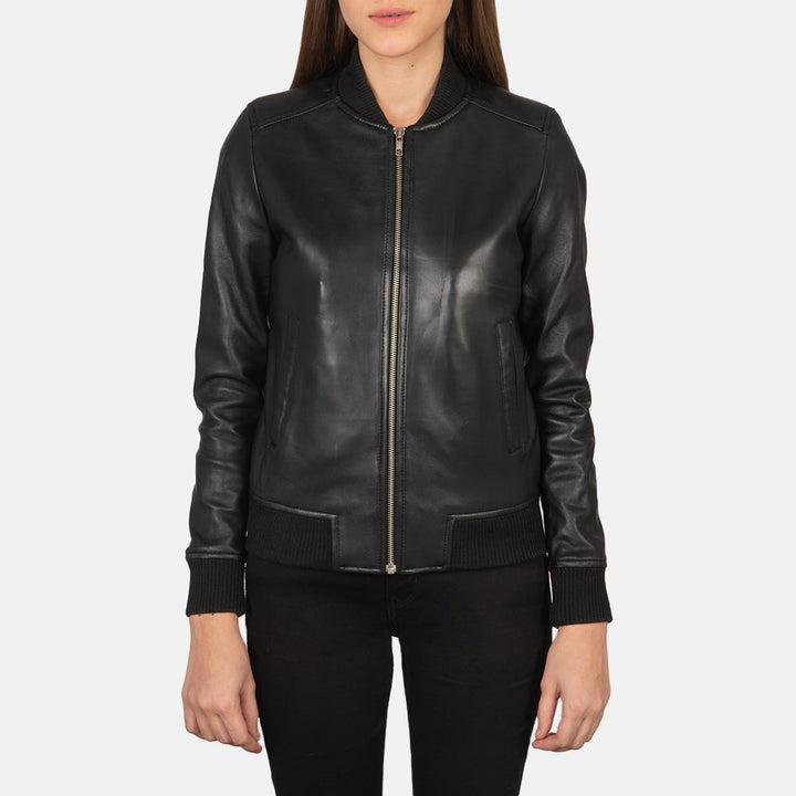Bliss Black Leather Bomber Jackets
