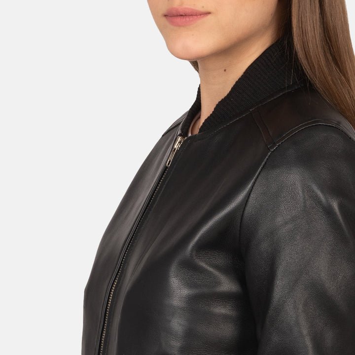 Bliss Black Leather Bomber Jackets - Image 4