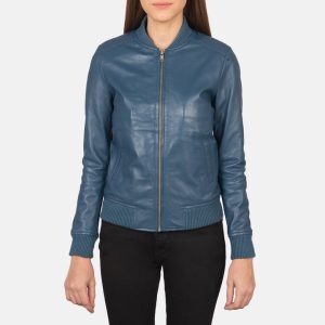 Bliss Blue Leather Bomber Jackets
