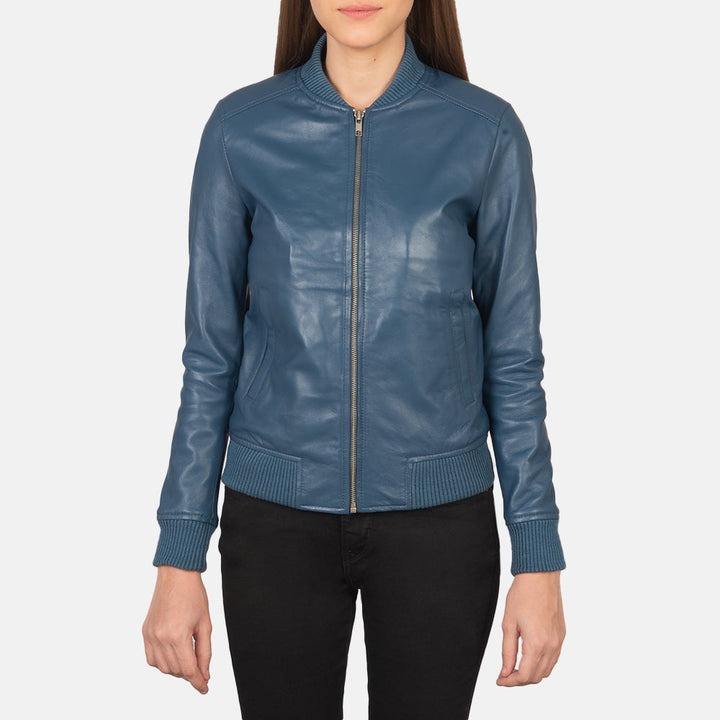 Bliss Blue Leather Bomber Jackets