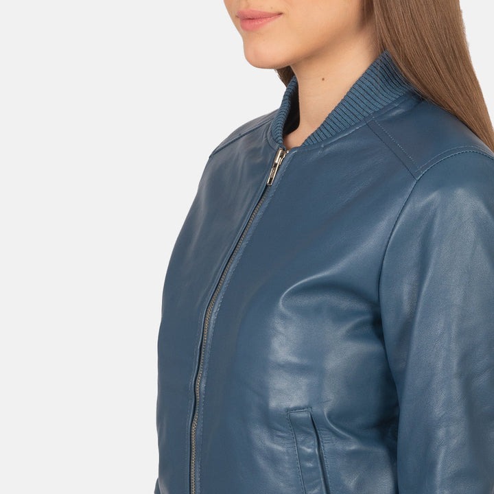Bliss Blue Leather Bomber Jackets - Image 4