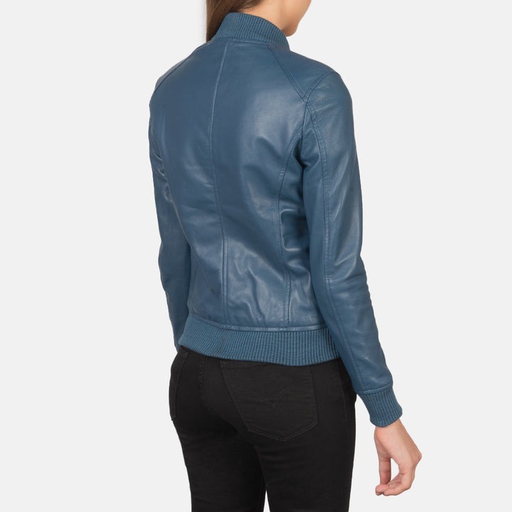 Bliss Blue Leather Bomber Jackets - Image 5