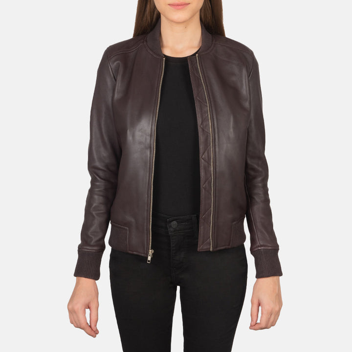 Bliss Maroon Leather Bomber Jackets - Image 3