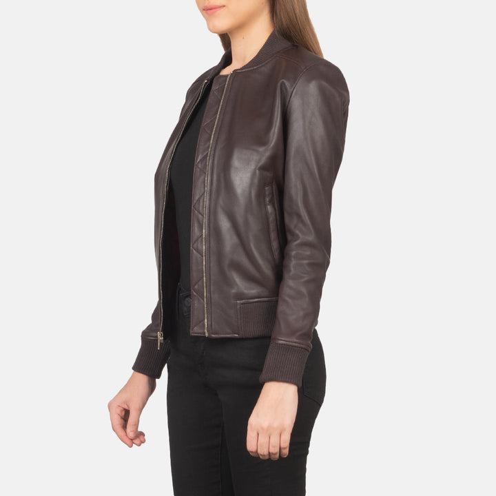 Bliss Maroon Leather Bomber Jackets - Image 7