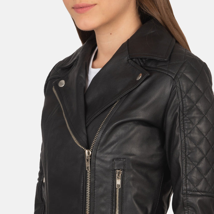 Carolyn Quilted Black Biker Jacket - Image 4