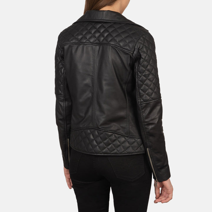 Carolyn Quilted Black Biker Jacket - Image 3
