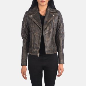 Carolyn Quilted Distressed Brown Biker Jackets