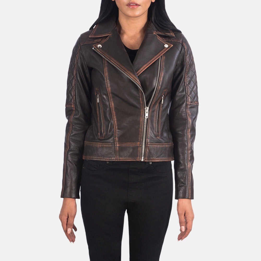 Carolyn Quilted Vintage Brown Biker Jackets