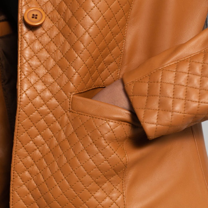 Cora Quilted Brown Leather Blazer - Image 5