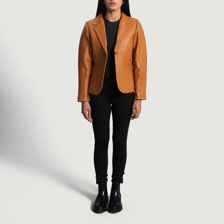Cora Quilted Brown Leather Blazer - Image 3